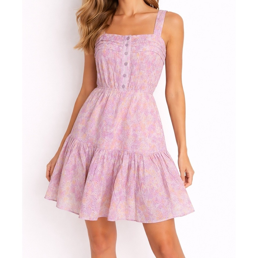 SUNDRESS‎ Paris Pink Eyelet Dress Mini Tiered Coquette Resort Vacation NWT M